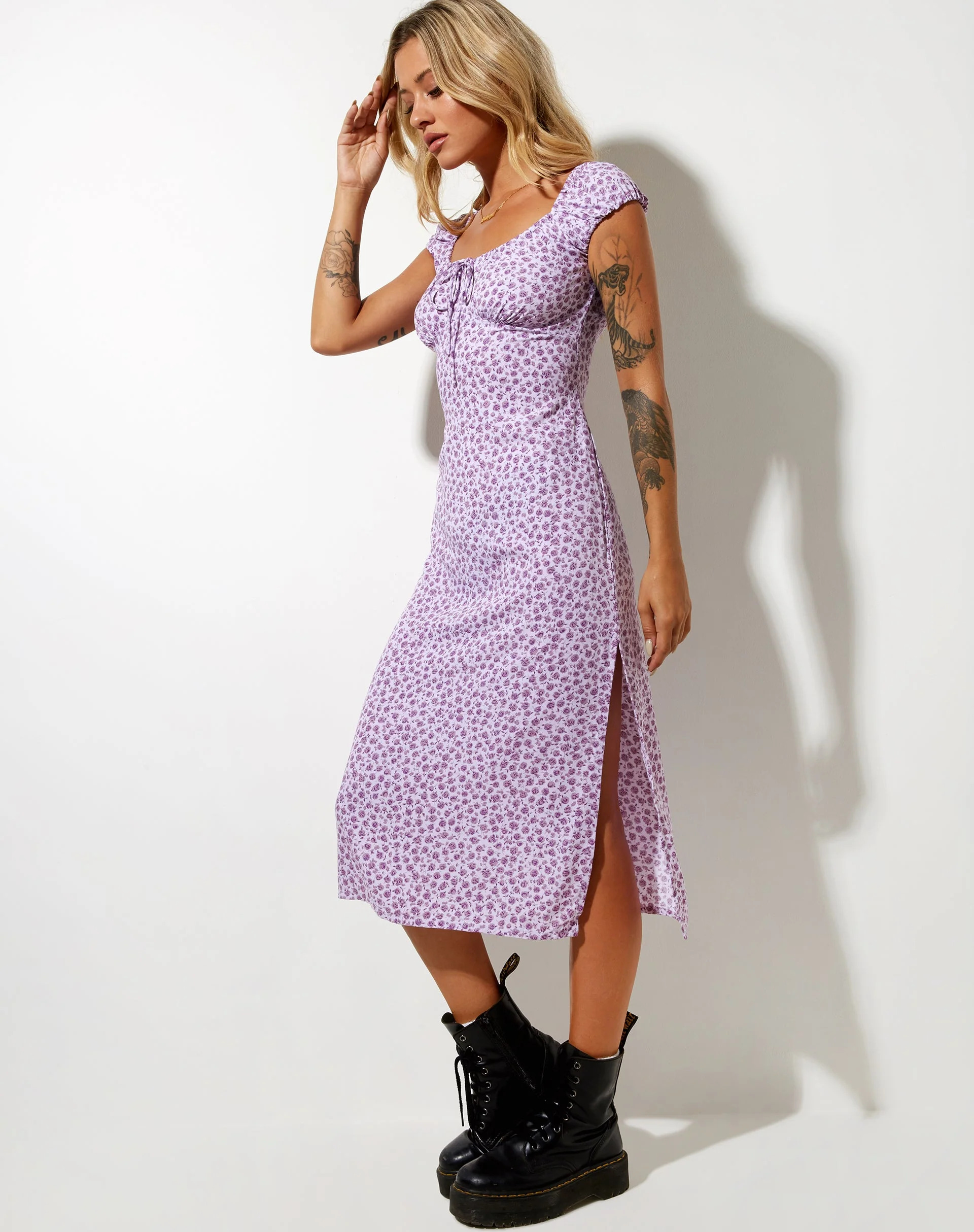 Lona Midikleid in Ditsy Rose Flieder - Image 4