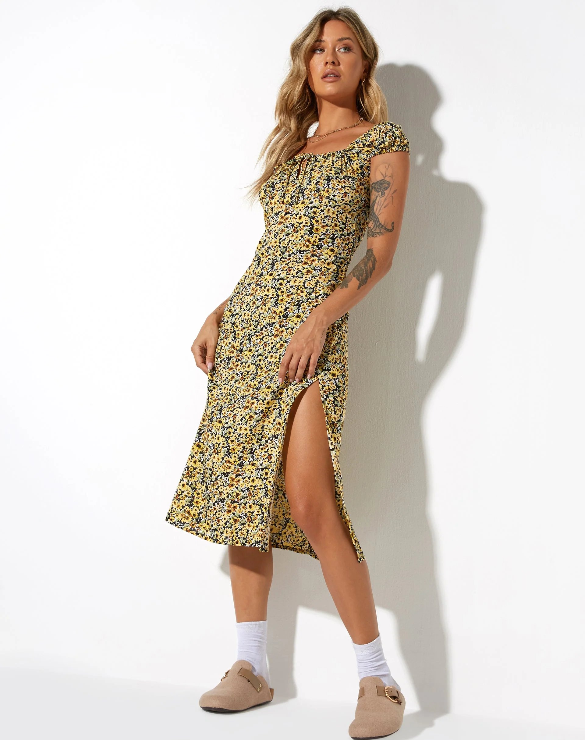 Lona Midikleid in frühlingshaftem Ditsy Gelb