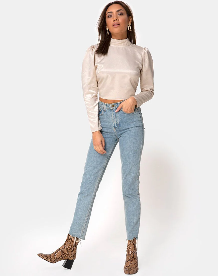 Lona Langarm-Top aus Satin Creme - Image 3
