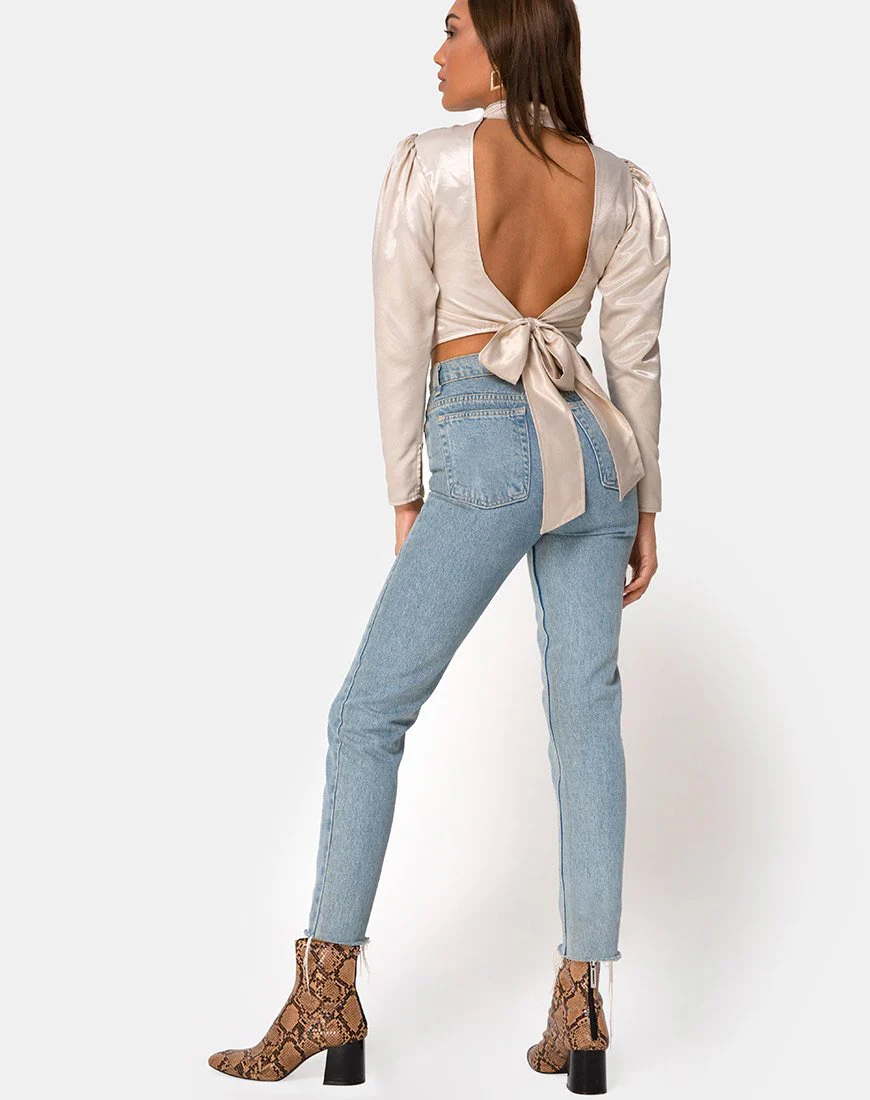 Lona Langarm-Top aus Satin Creme - Image 4