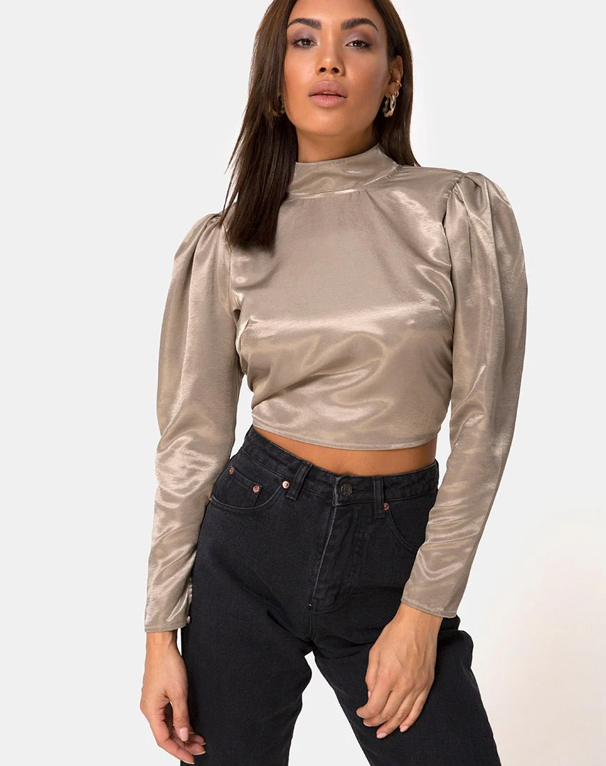 Lona Langarm-Top in Satin Taupe - Image 2