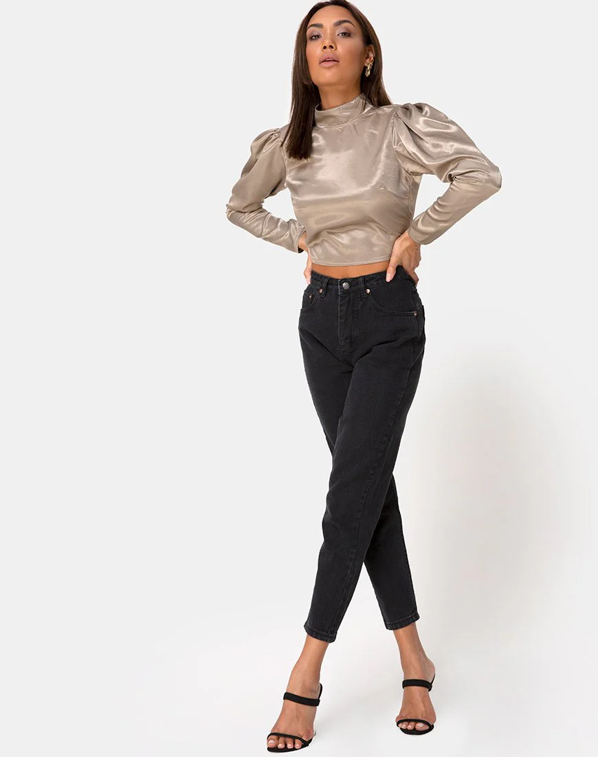 Lona Langarm-Top in Satin Taupe - Image 3