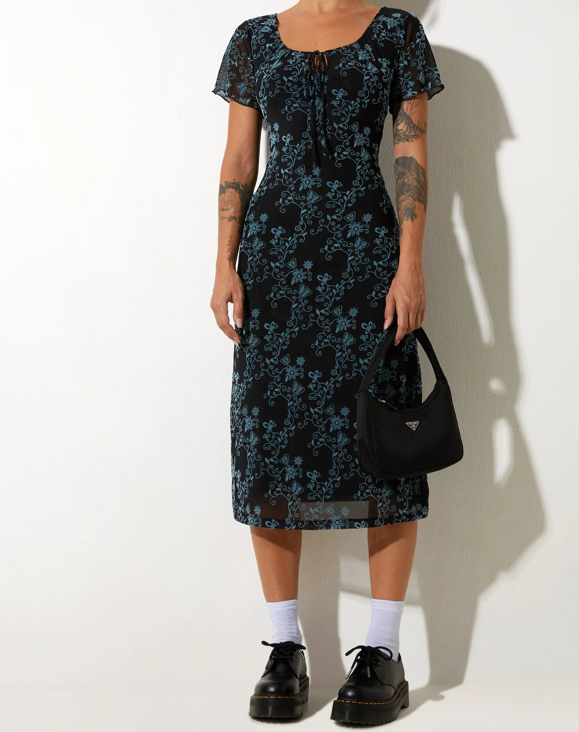 Lorani Midikleid aus Schmetterlingsrankenflock Blau - Image 5