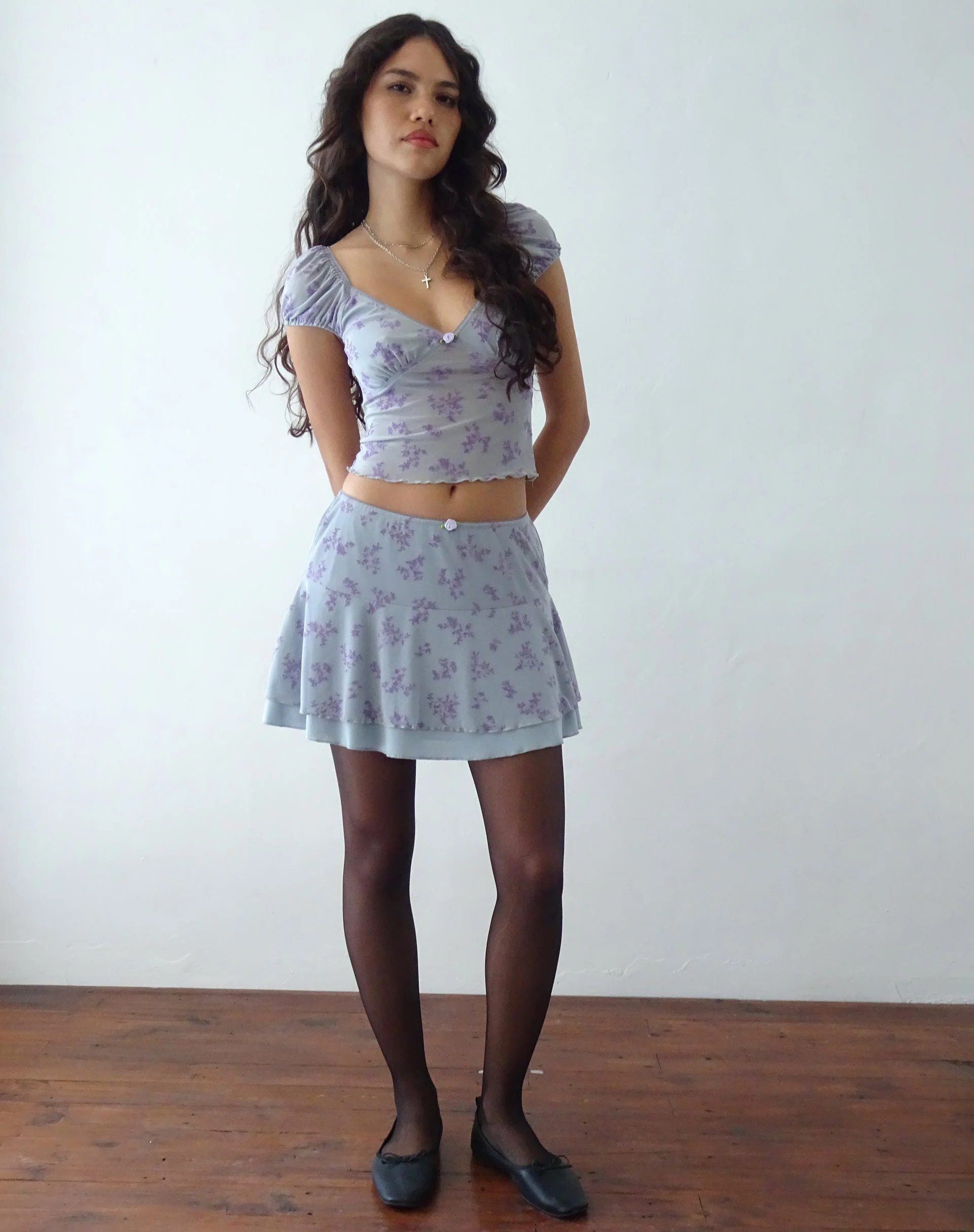 Lorenne Sweetheart Mesh Top in Lila Botanist Flock - Image 5