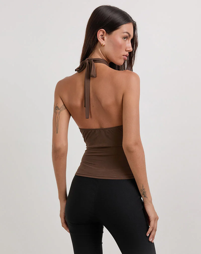 Lorie Neckholder-Top aus Cupro Bitterschokolade - Image 5