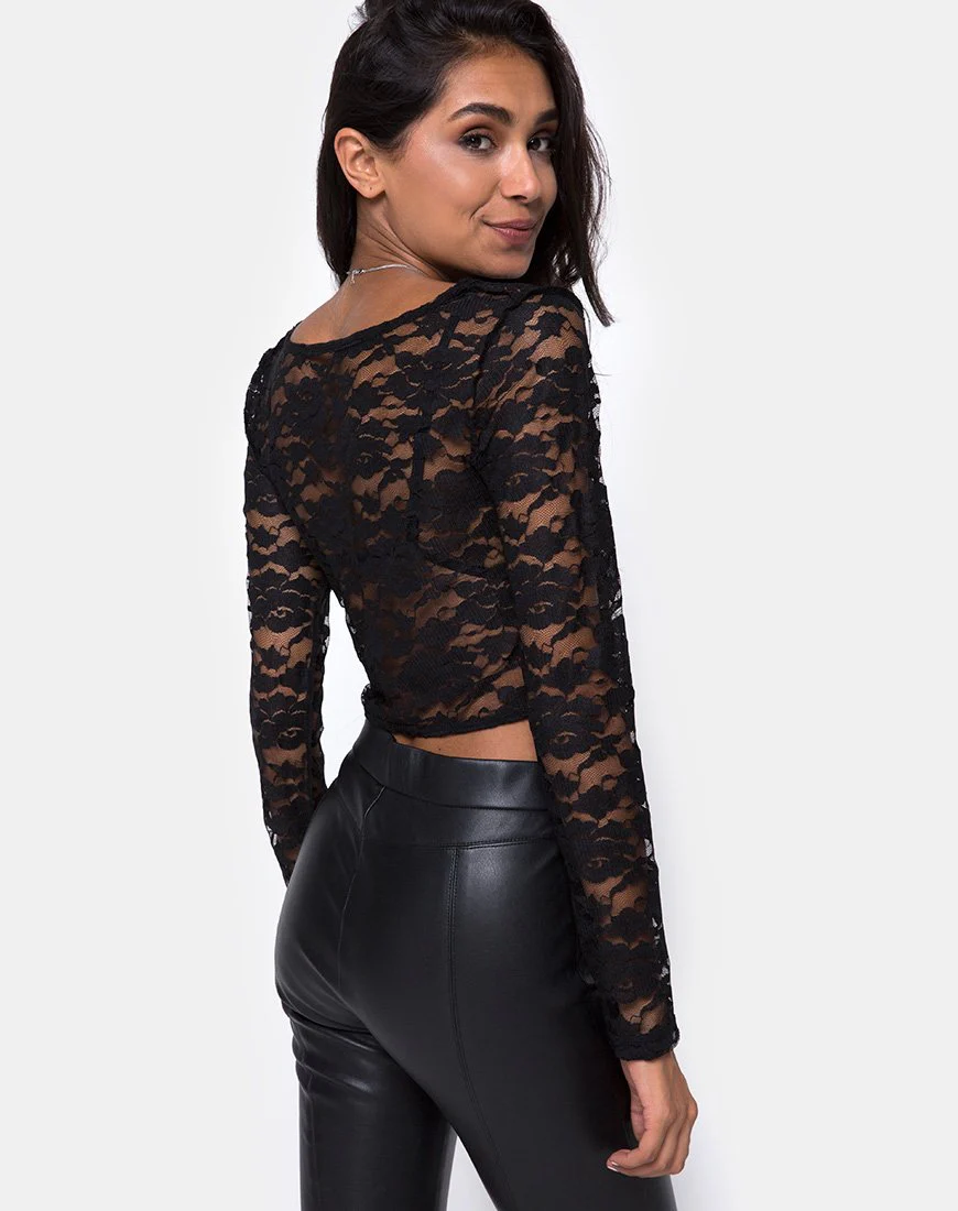 Lorya Crop Top aus Spitze Schwarz - Image 2