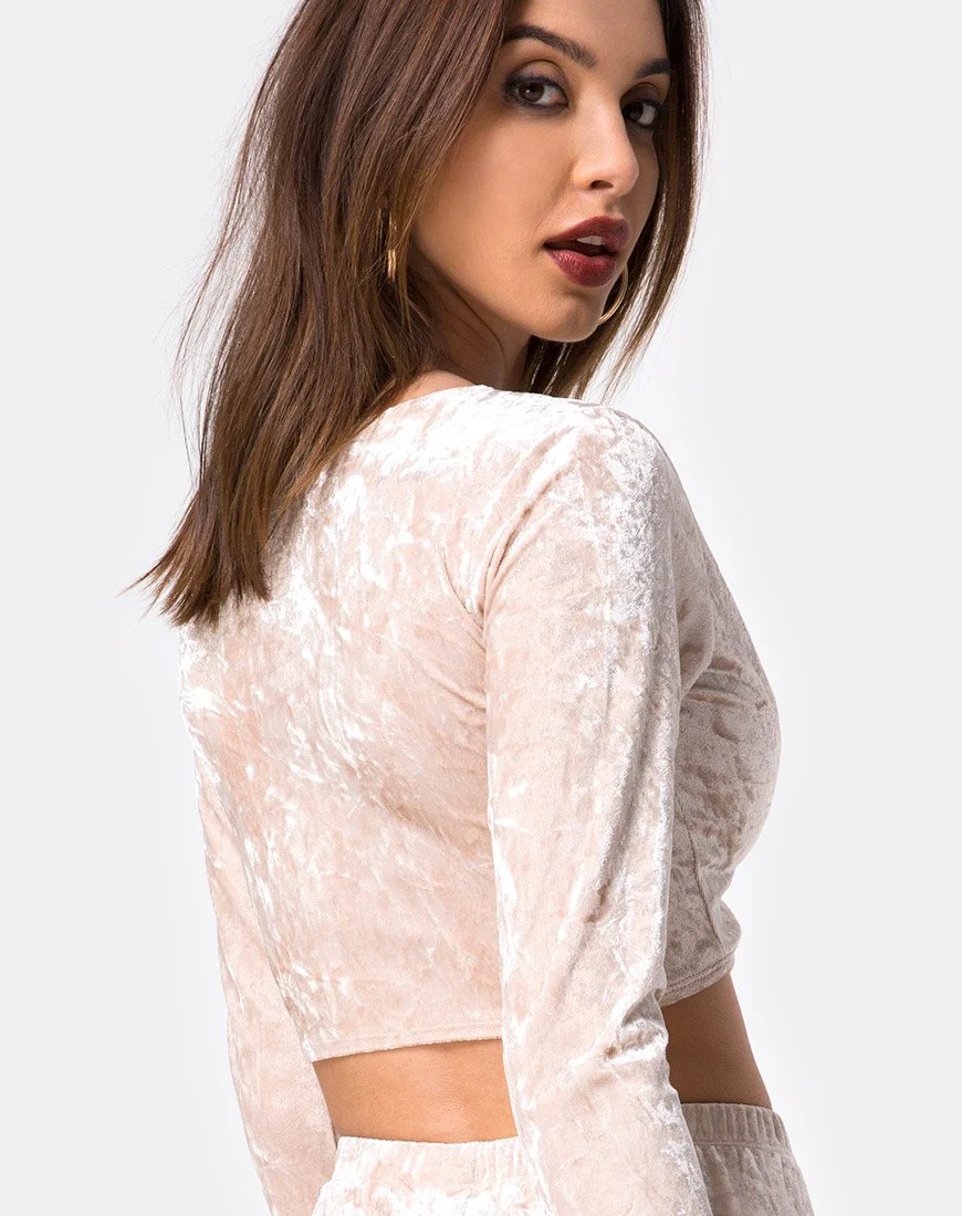 Lorya Crop Top aus cremefarbenem Crushed Velvet - Image 2