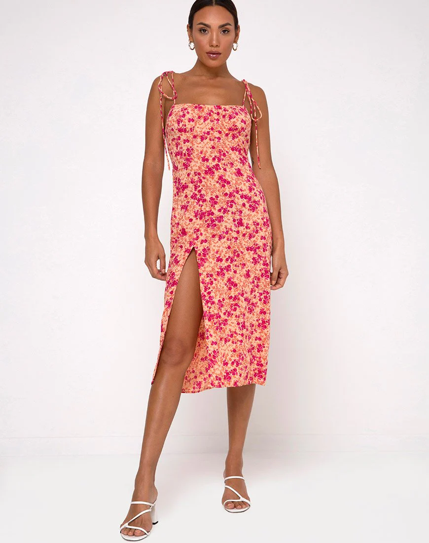 Lotie Midikleid aus dunkler Wildblume Cantaloupe - Image 2