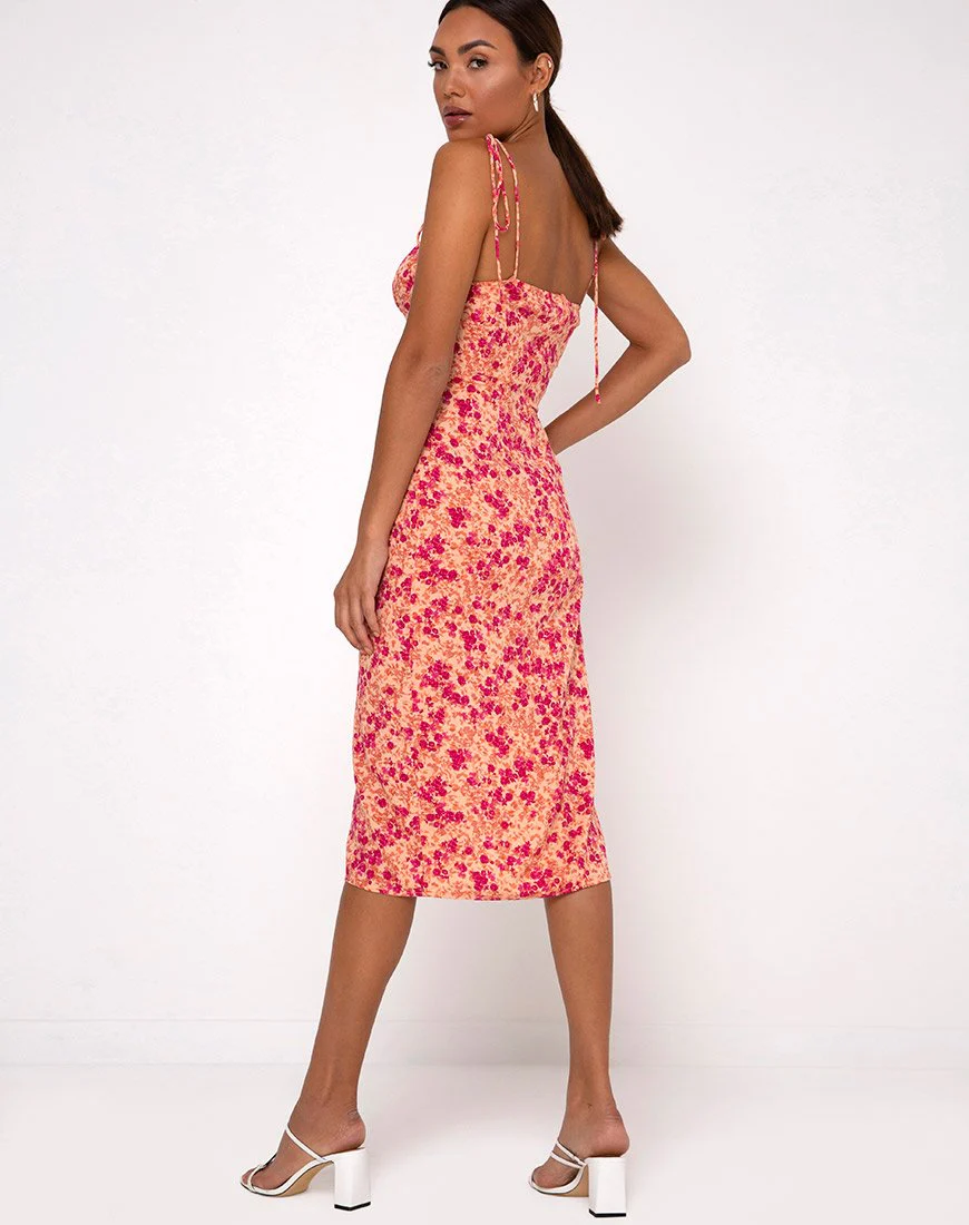 Lotie Midikleid aus dunkler Wildblume Cantaloupe - Image 3