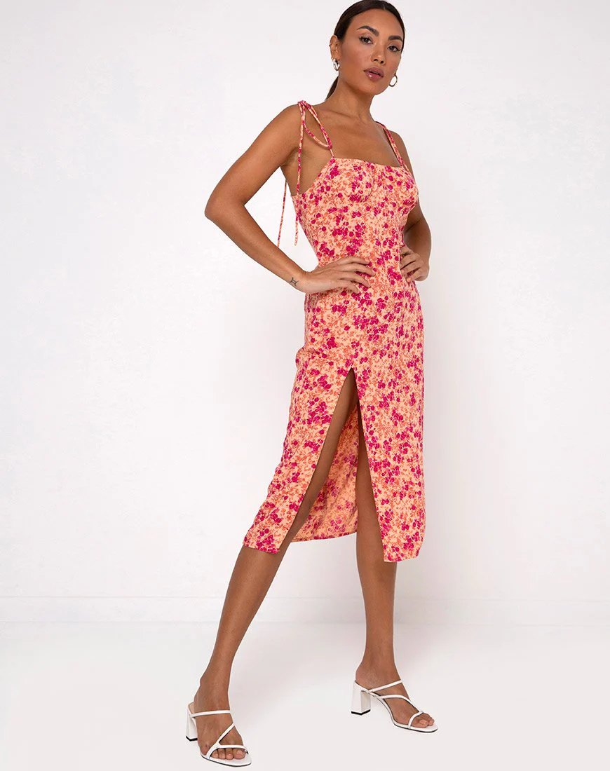 Lotie Midikleid aus dunkler Wildblume Cantaloupe - Image 4