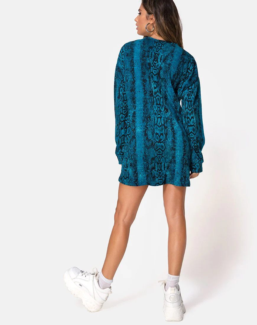 Lotsun Pullover Kleid in Schlangenblau - Image 4