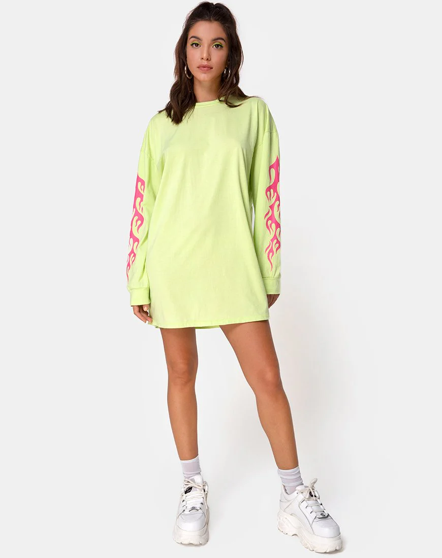Lotsun Sweatshirt in Flurogrün mit Flamme - Image 3