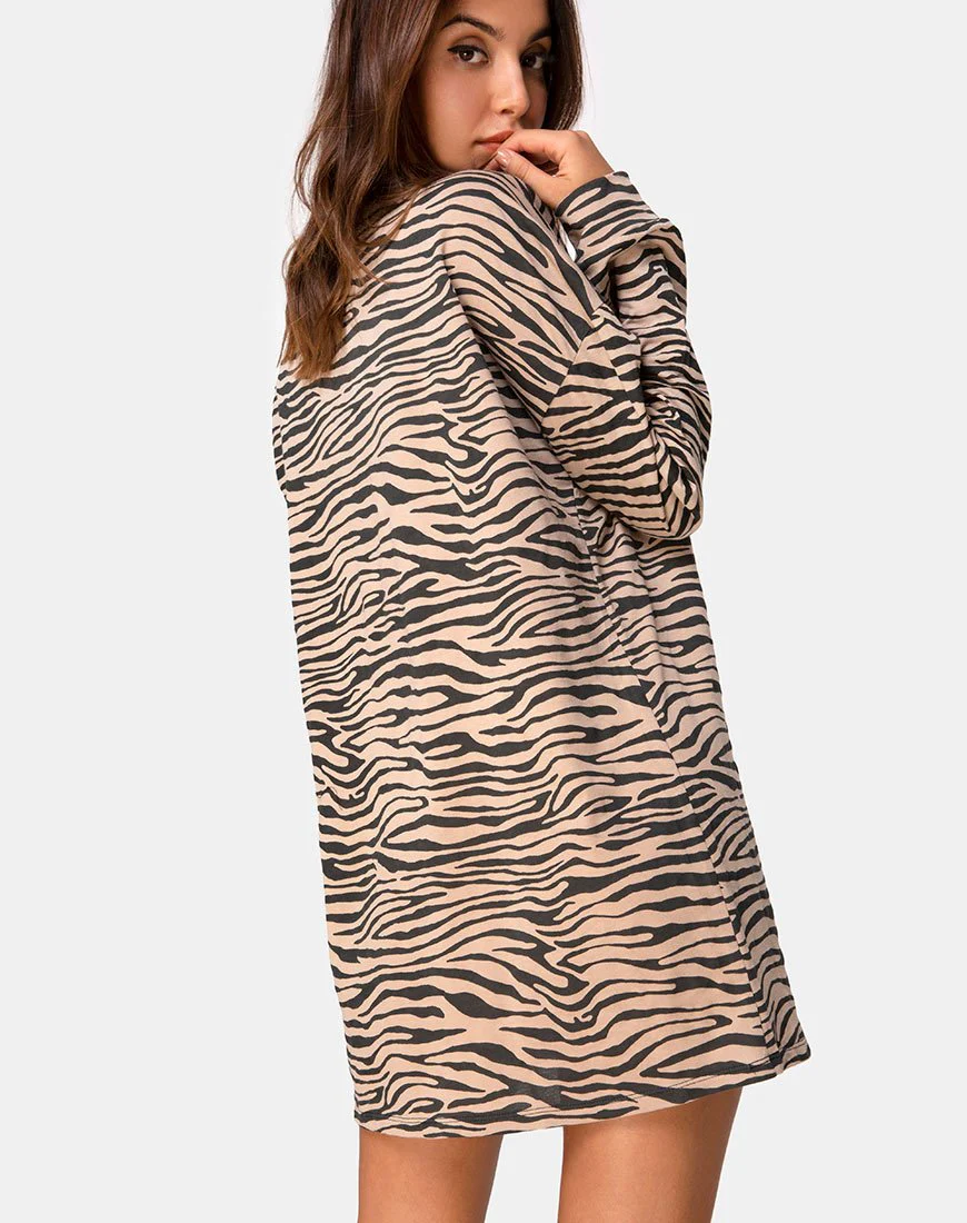 Lotsun Pullover Kleid in 90's Zebra Taupe - Image 2