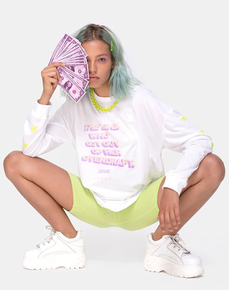 Lottie Longsleeve Tee in Weiß mit Overdraft Text X Top Girl