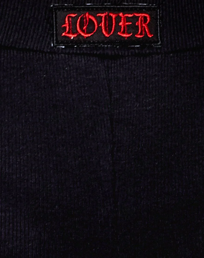 Lou Hot Pant in Schwarz 'Lover' Stickerei in Rot - Image 6