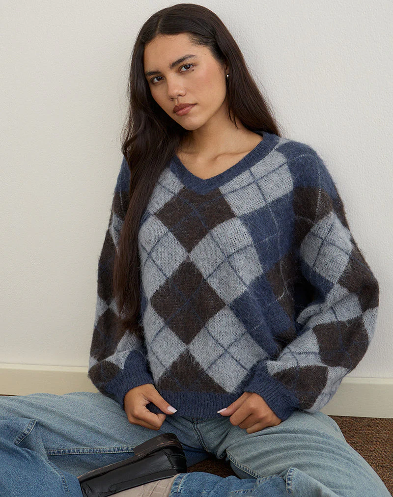 Louna Pullover aus Strick mit Argyle-Karo Navy