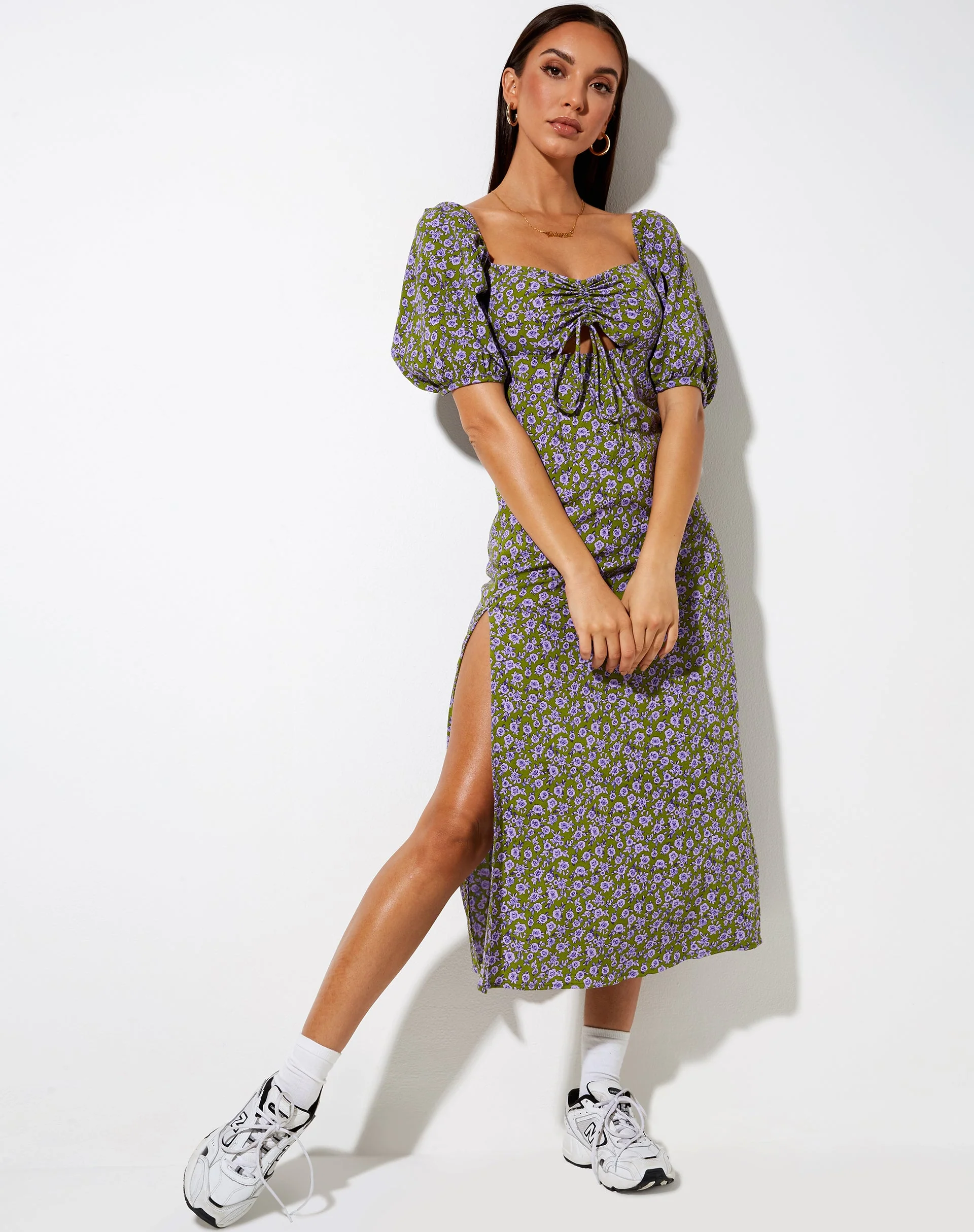 Lourgia Midikleid in Herbstblüte Khaki - Image 4