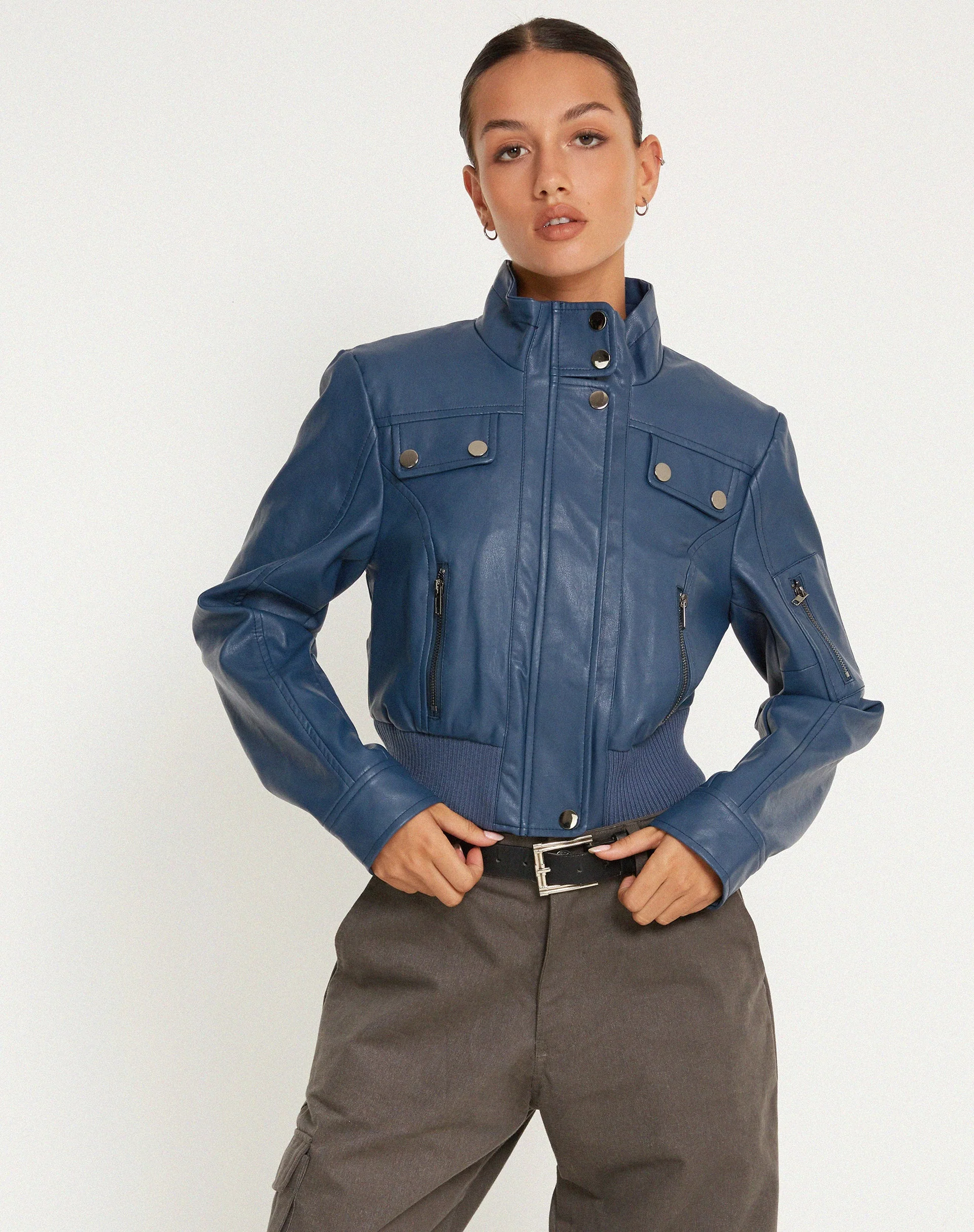 Loviana Jacke in PU Navy - Image 4
