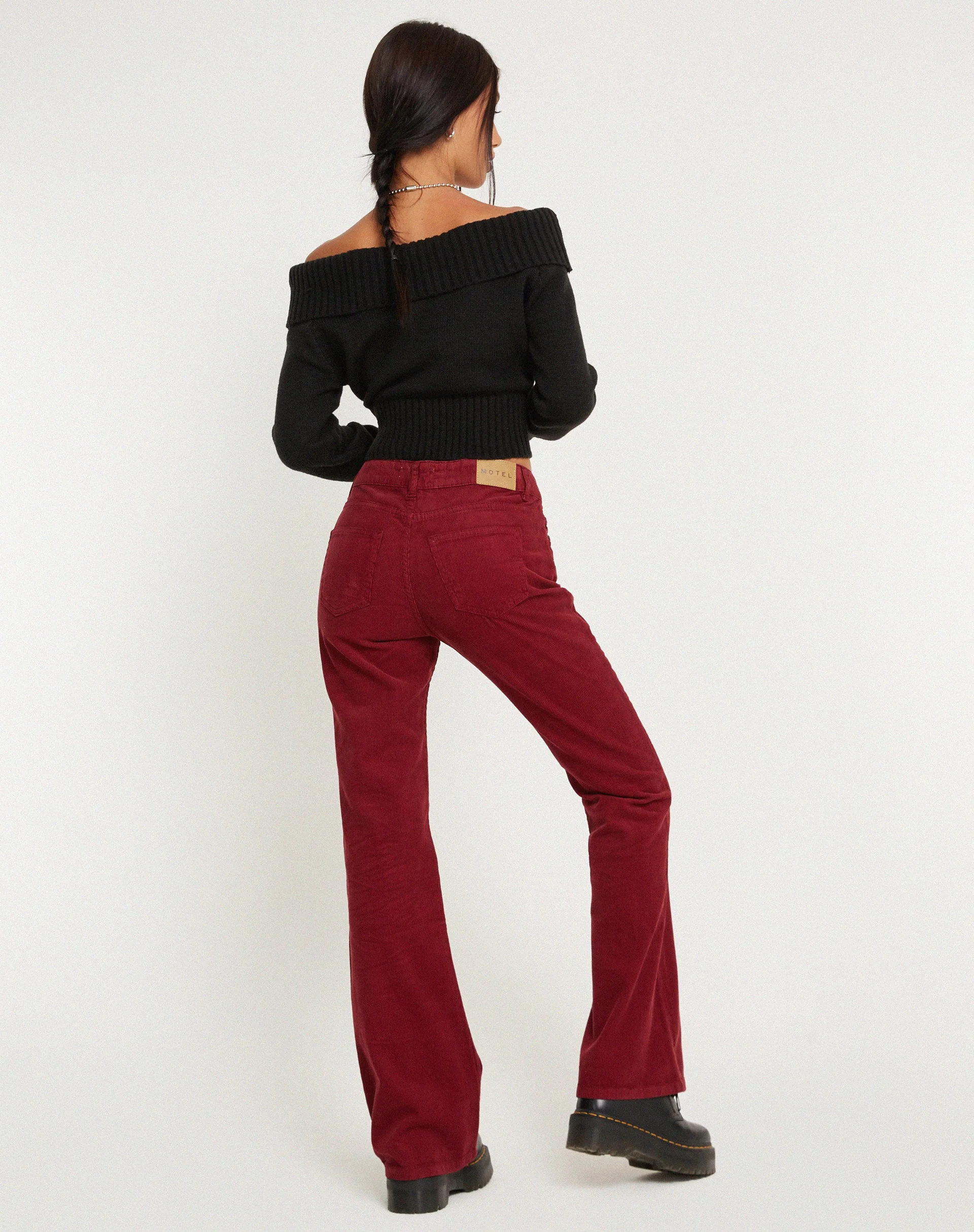 Low Rise Bootleg Jeans in Cord Maroon - Image 2