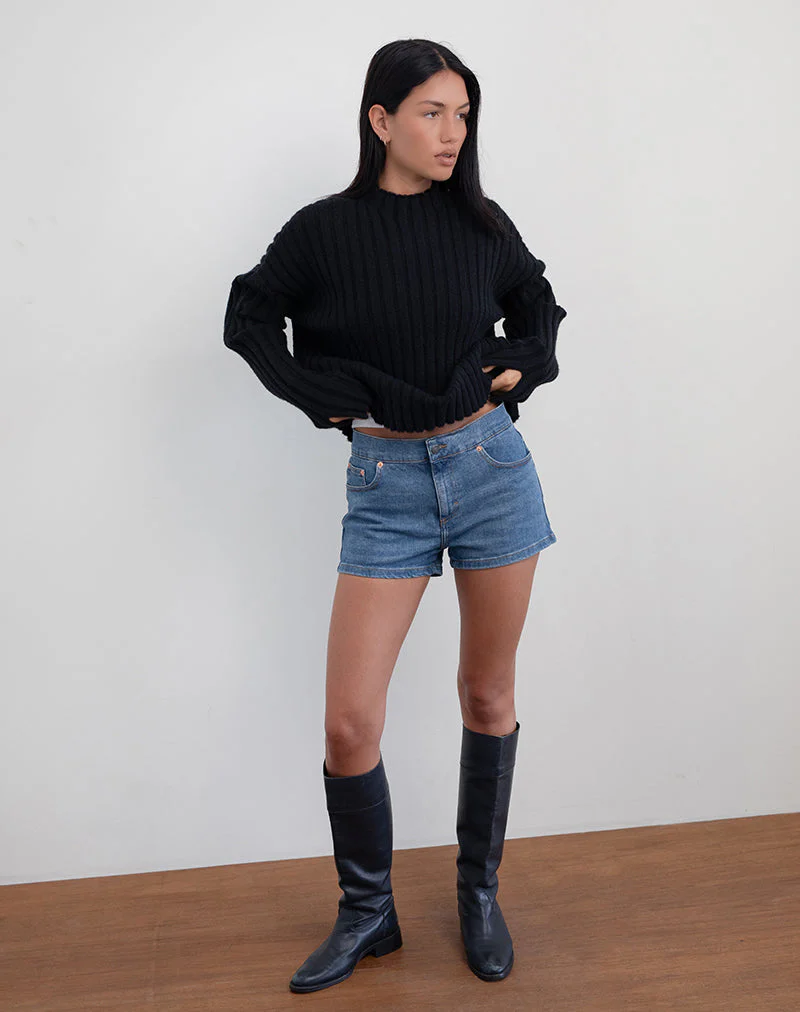 Hot Pants aus Denim mit niedrigem Einstieg in Bay Blue - Image 5