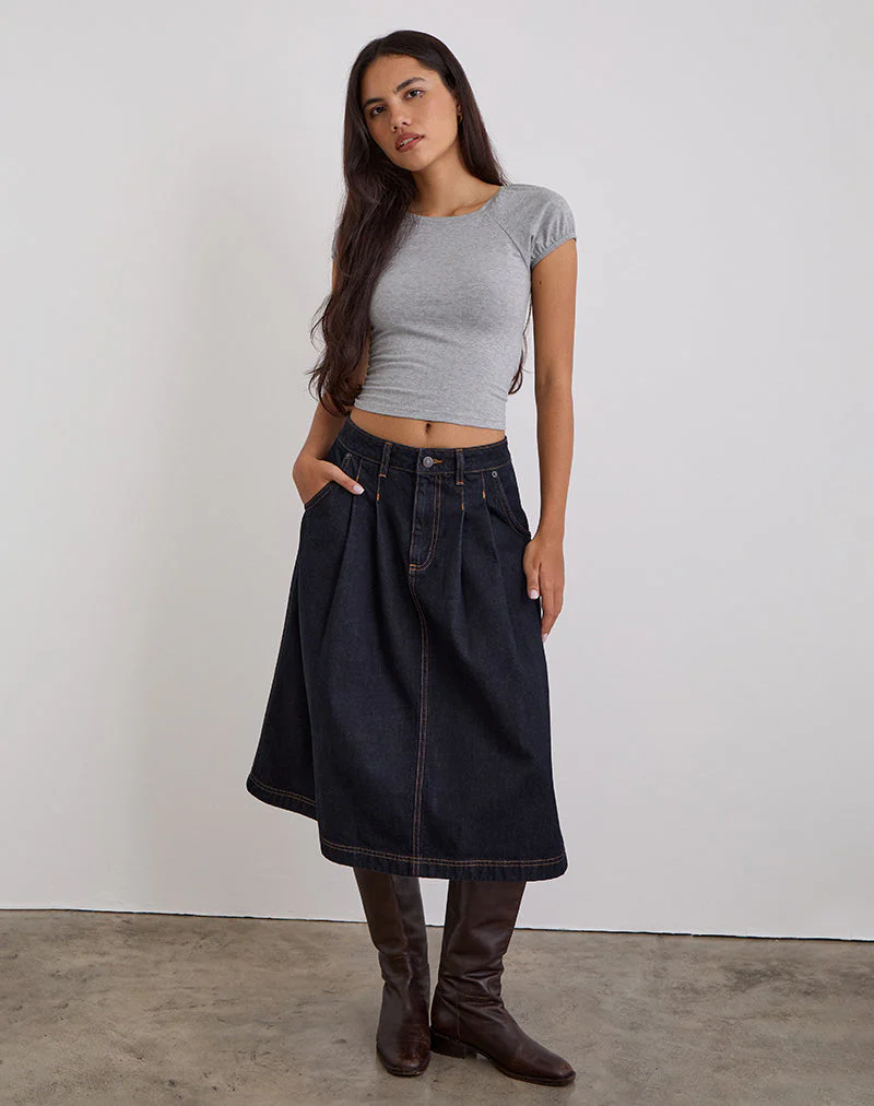 Plissierter Midi-Denimrock in Indigo - Image 3