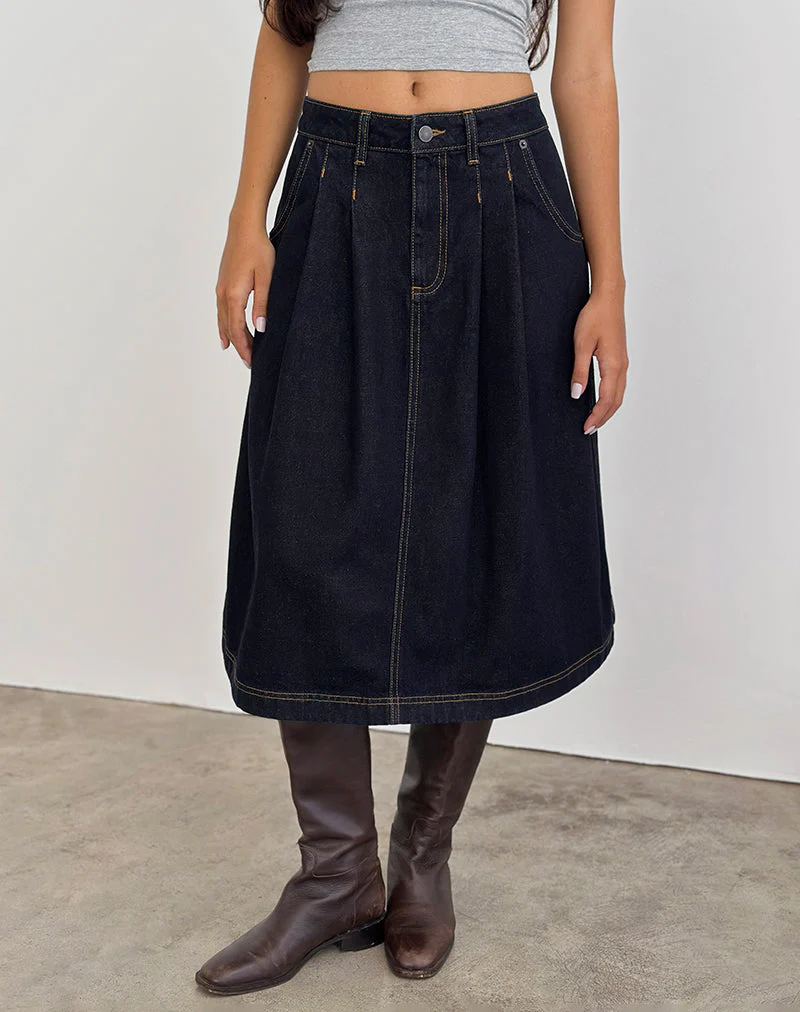 Plissierter Midi-Denimrock in Indigo - Image 4