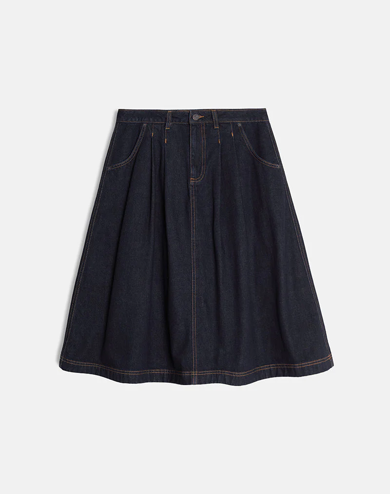 Plissierter Midi-Denimrock in Indigo - Image 5