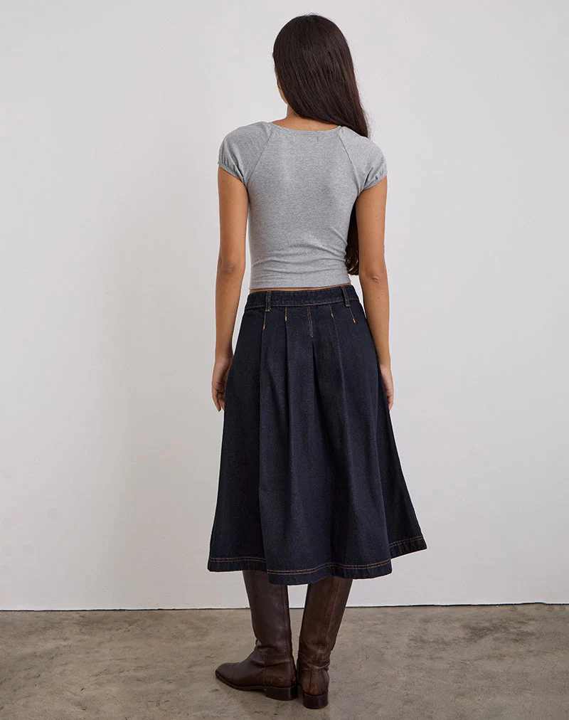 Plissierter Midi-Denimrock in Indigo - Image 6