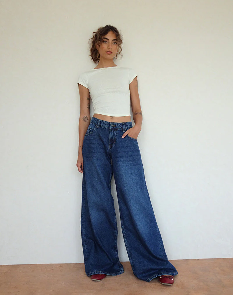 Geräumige Oversized Low Rise Jeans in Mid Blue Used - Image 3