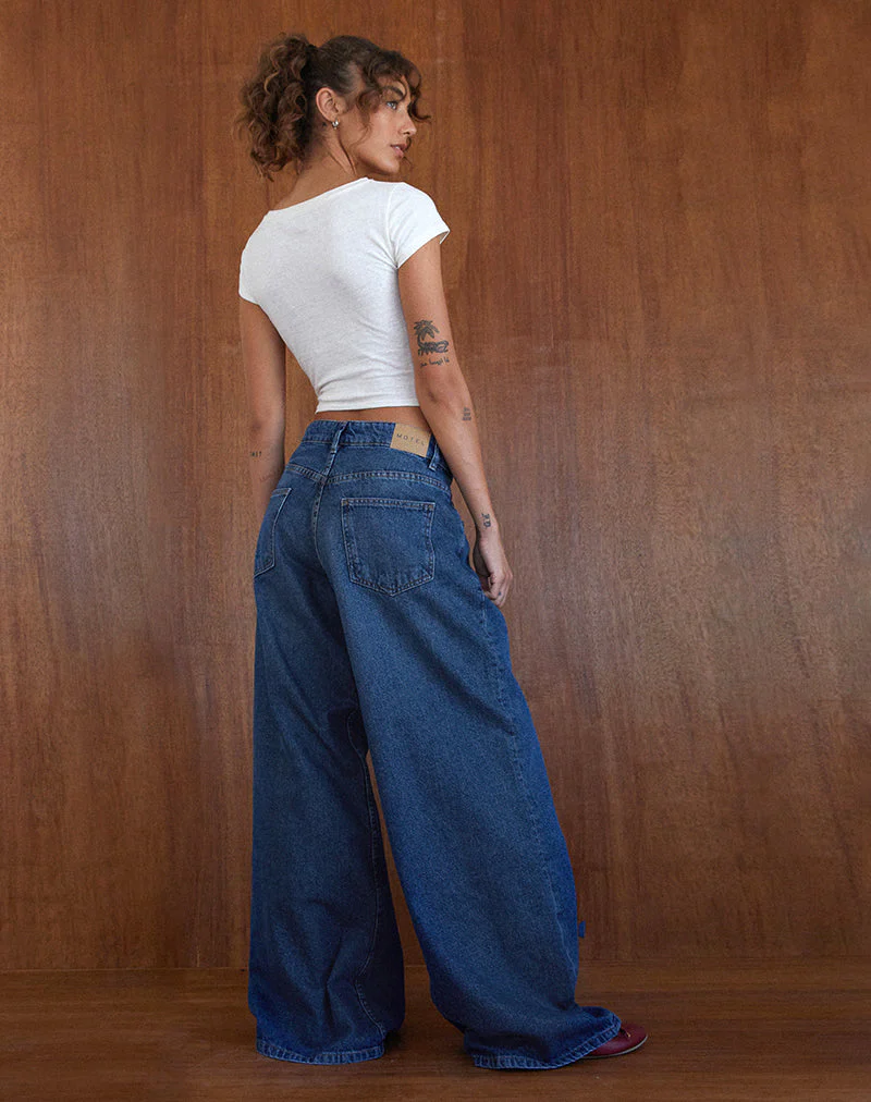 Geräumige Oversized Low Rise Jeans in Mid Blue Used - Image 4