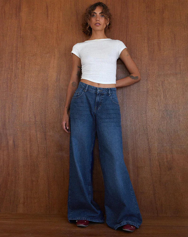 Geräumige Oversized Low Rise Jeans in Mid Blue Used - Image 5