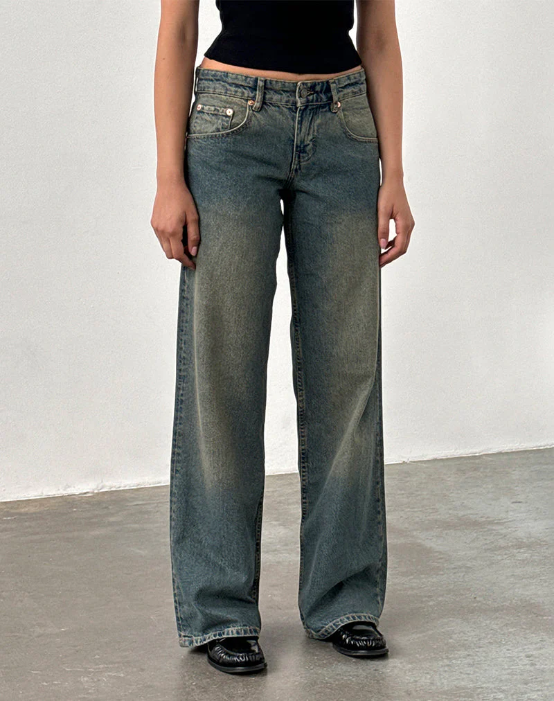 Low Rise Parallel Jeans in Braun Blau Acid