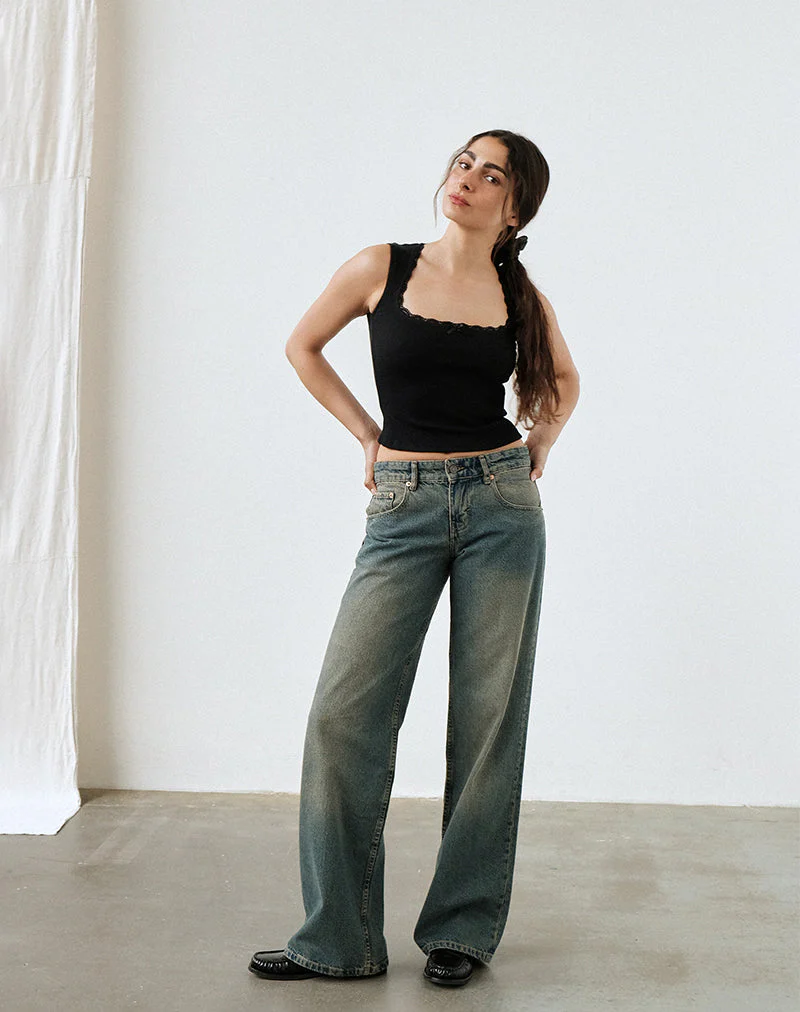 Low Rise Parallel Jeans in Braun Blau Acid - Image 2