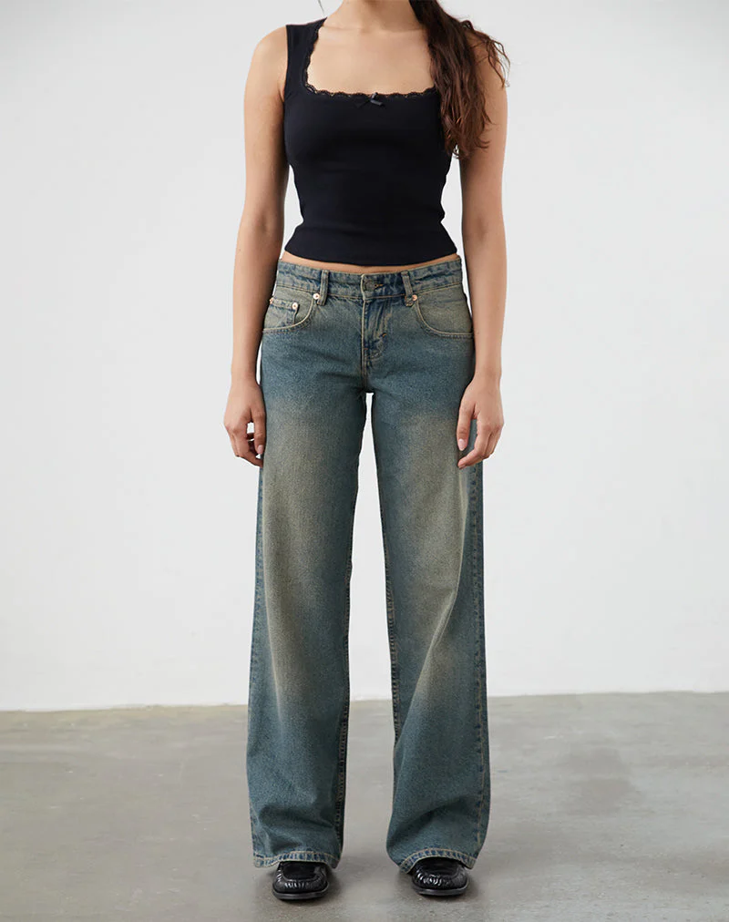 Low Rise Parallel Jeans in Braun Blau Acid - Image 3