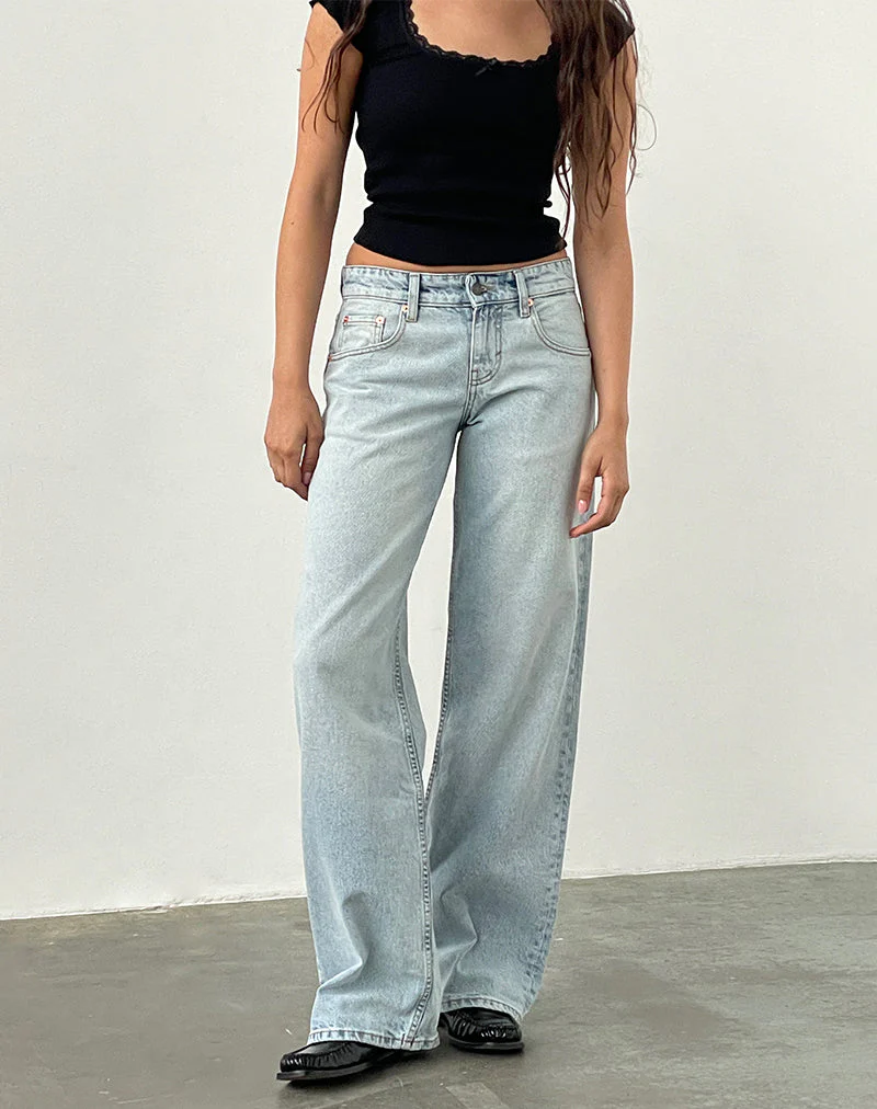 Parallele Jeans mit niedrigem Rise in extrem heller Waschung Blau
