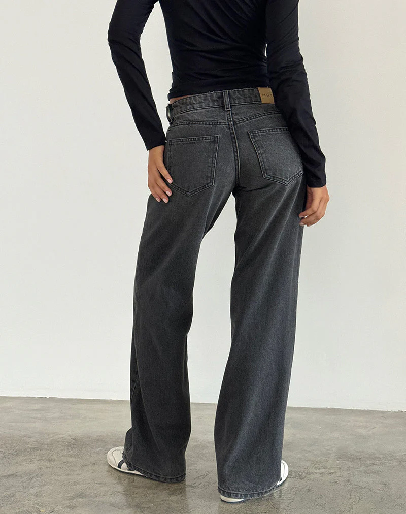 Low Rise Parallel Jeans aus gewaschenem Schwarz Grau - Image 3