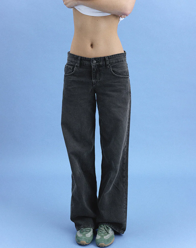 Low Rise Parallel Jeans aus gewaschenem Schwarz Grau - Image 4