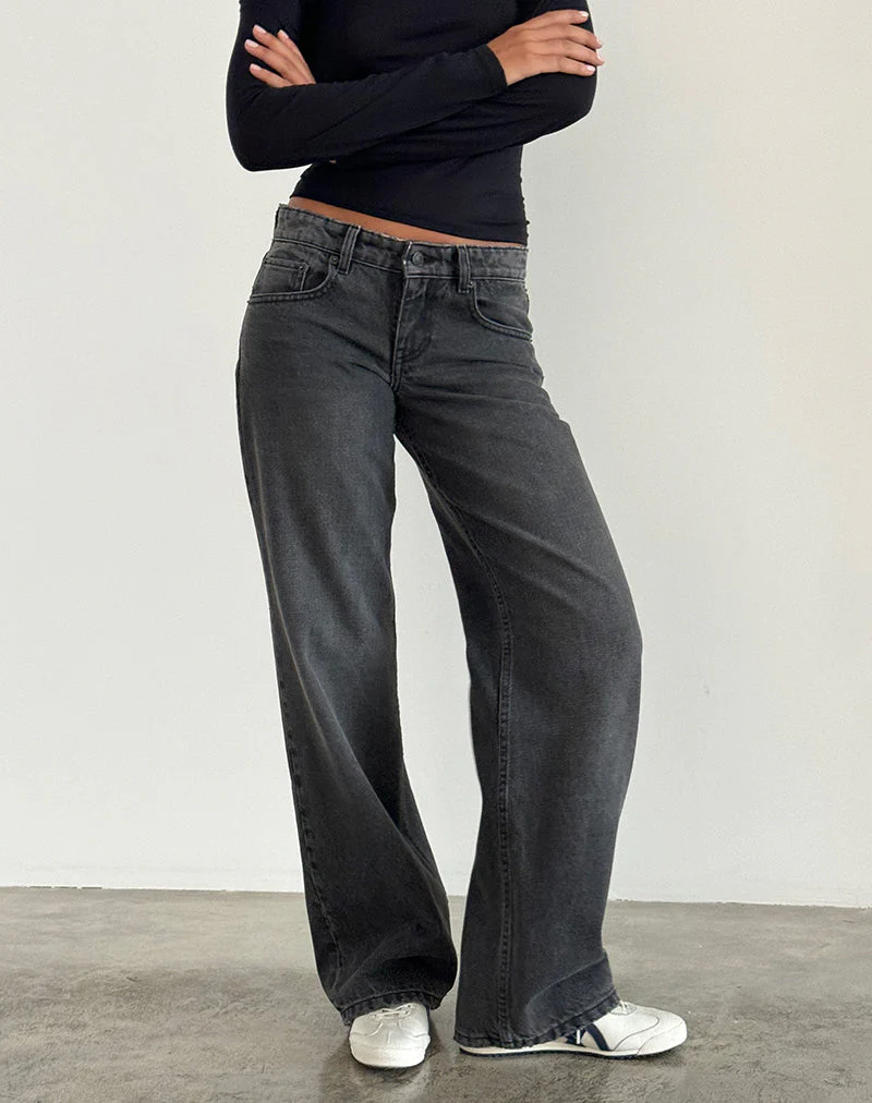 Low Rise Parallel Jeans aus gewaschenem Schwarz Grau - Image 5