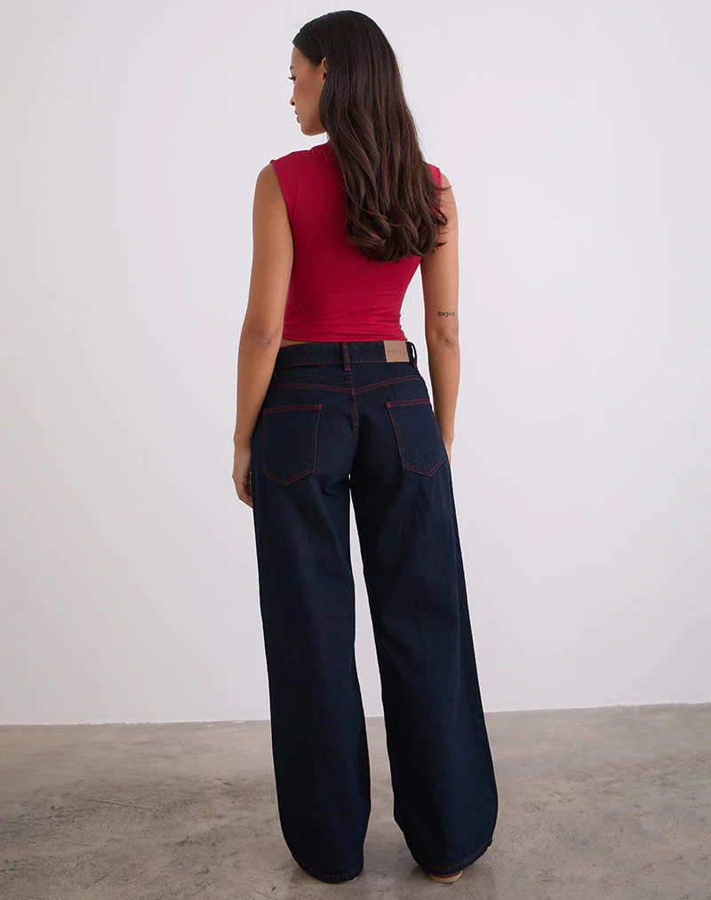 Geräumige Low Rise Jeans in Indigo mit roten Nähten - Image 6