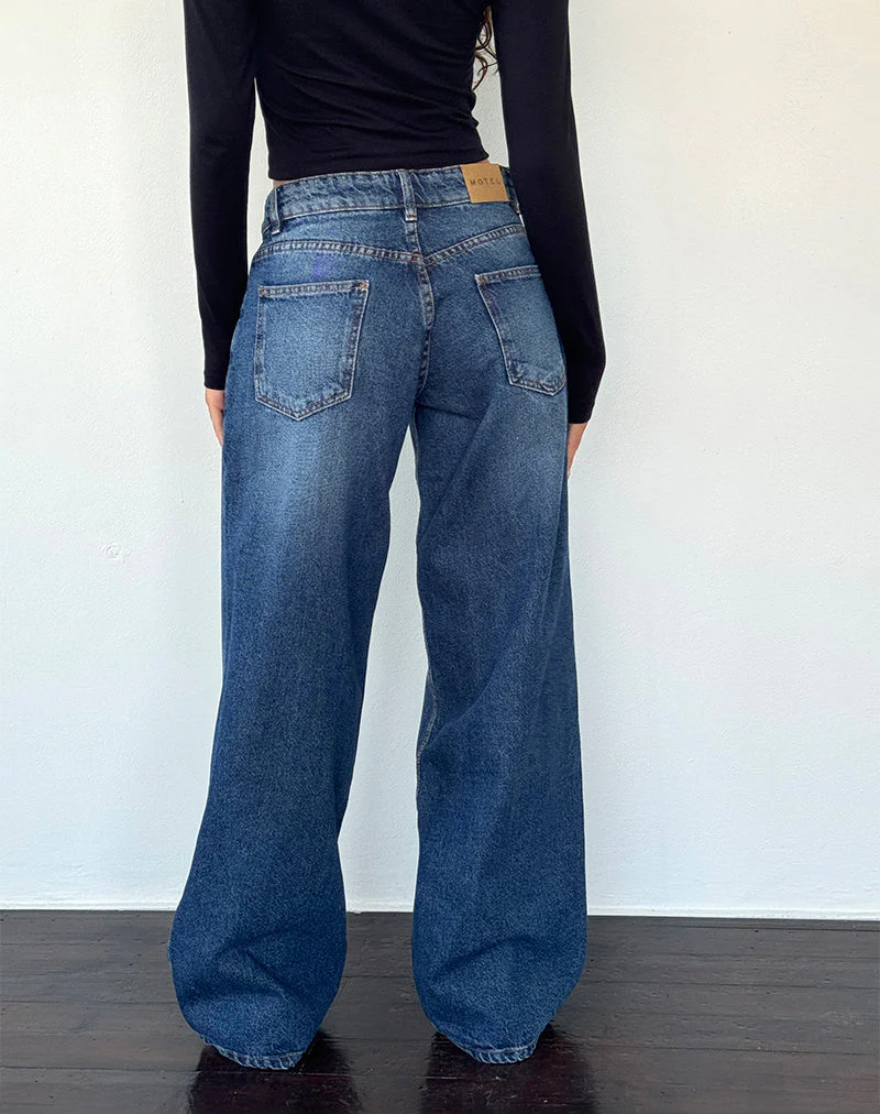 Geräumige extra weite Low Rise Jeans in College Blau - Image 2