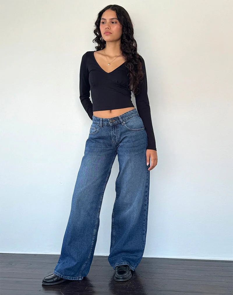 Geräumige extra weite Low Rise Jeans in College Blau - Image 3
