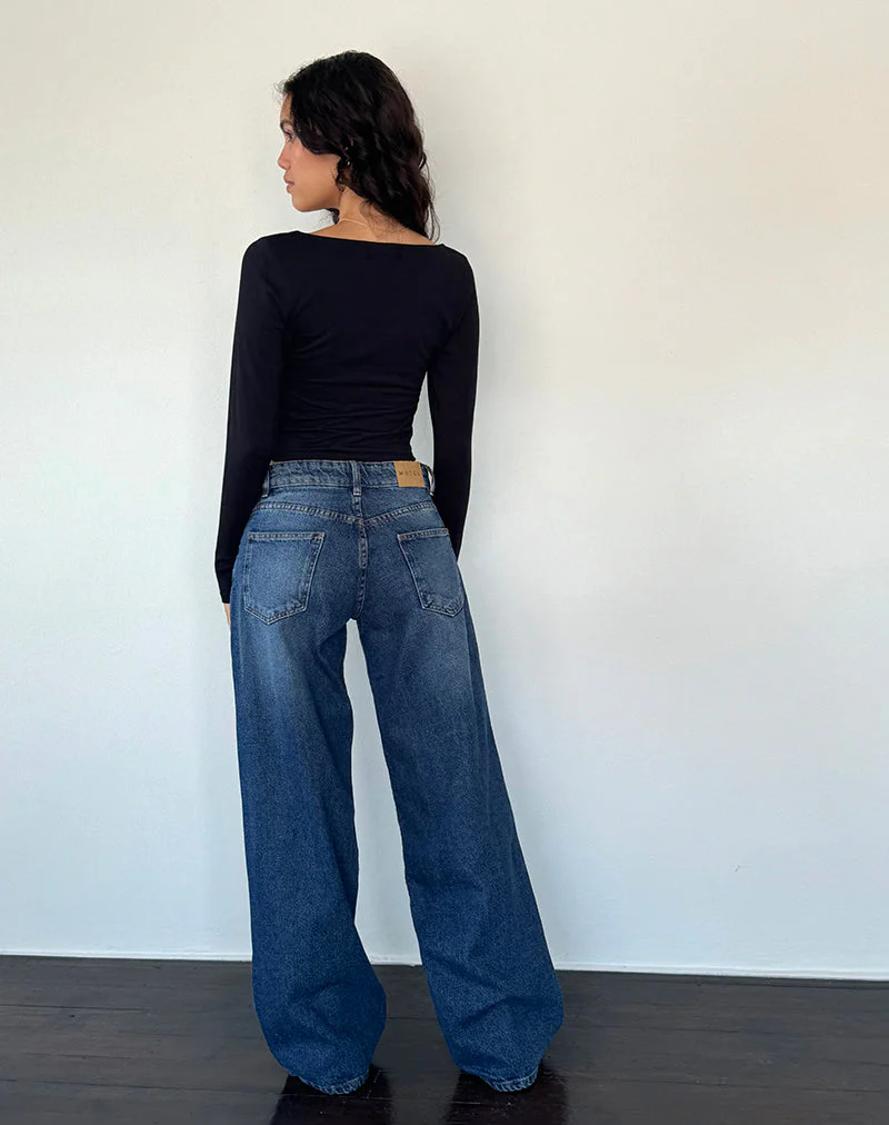 Geräumige extra weite Low Rise Jeans in College Blau - Image 4