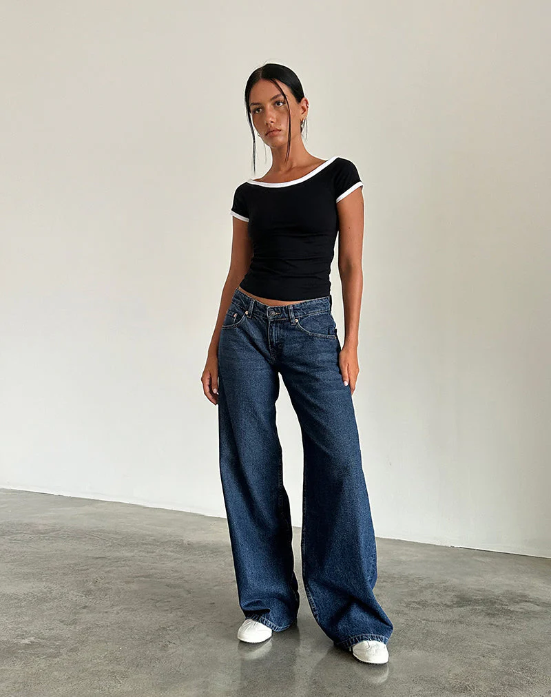 Geräumige extra weite Low Rise Jeans in Mid Indigo Blau - Image 2