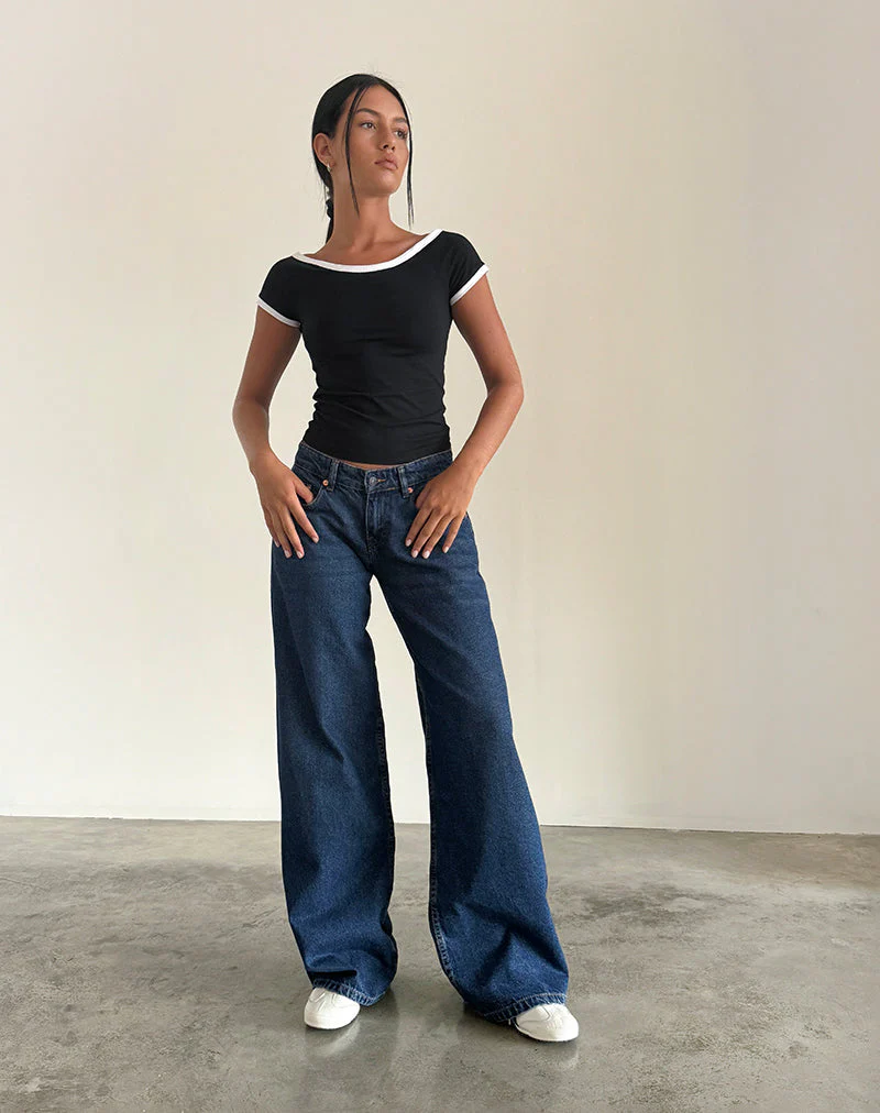 Geräumige extra weite Low Rise Jeans in Mid Indigo Blau - Image 3