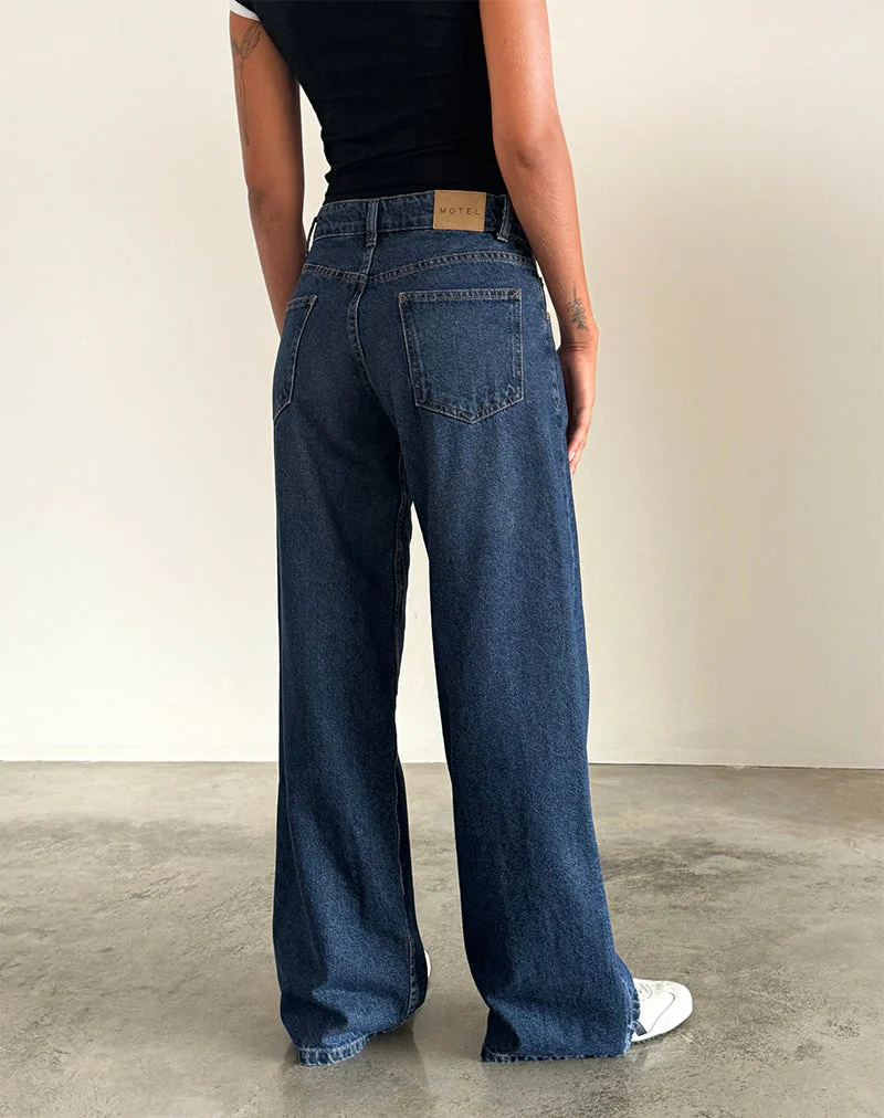 Geräumige extra weite Low Rise Jeans in Mid Indigo Blau - Image 4