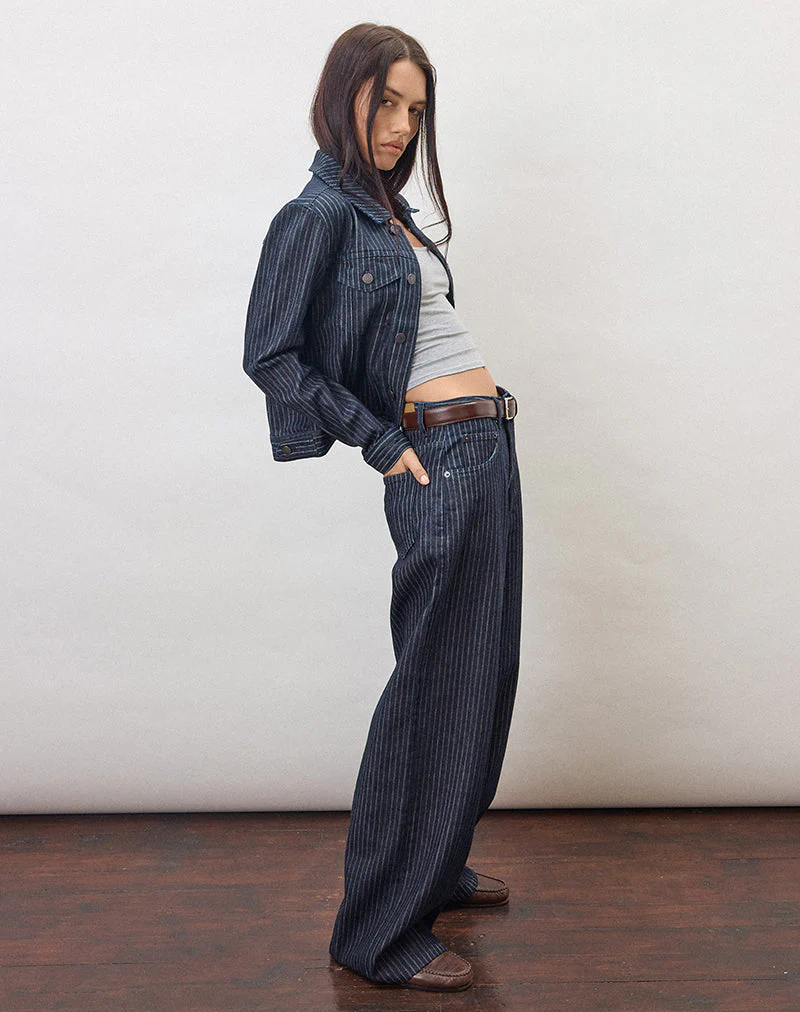 Low Rise Roomy Jeans in Stripe Indigo - Image 3