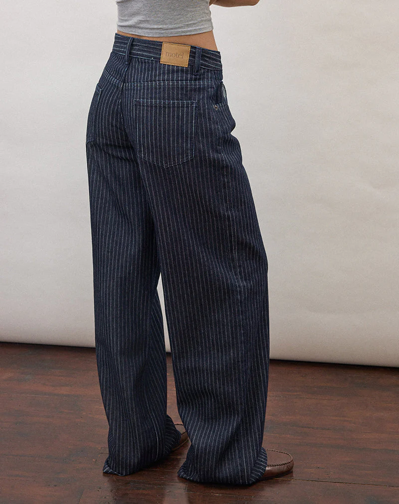 Low Rise Roomy Jeans in Stripe Indigo - Image 4