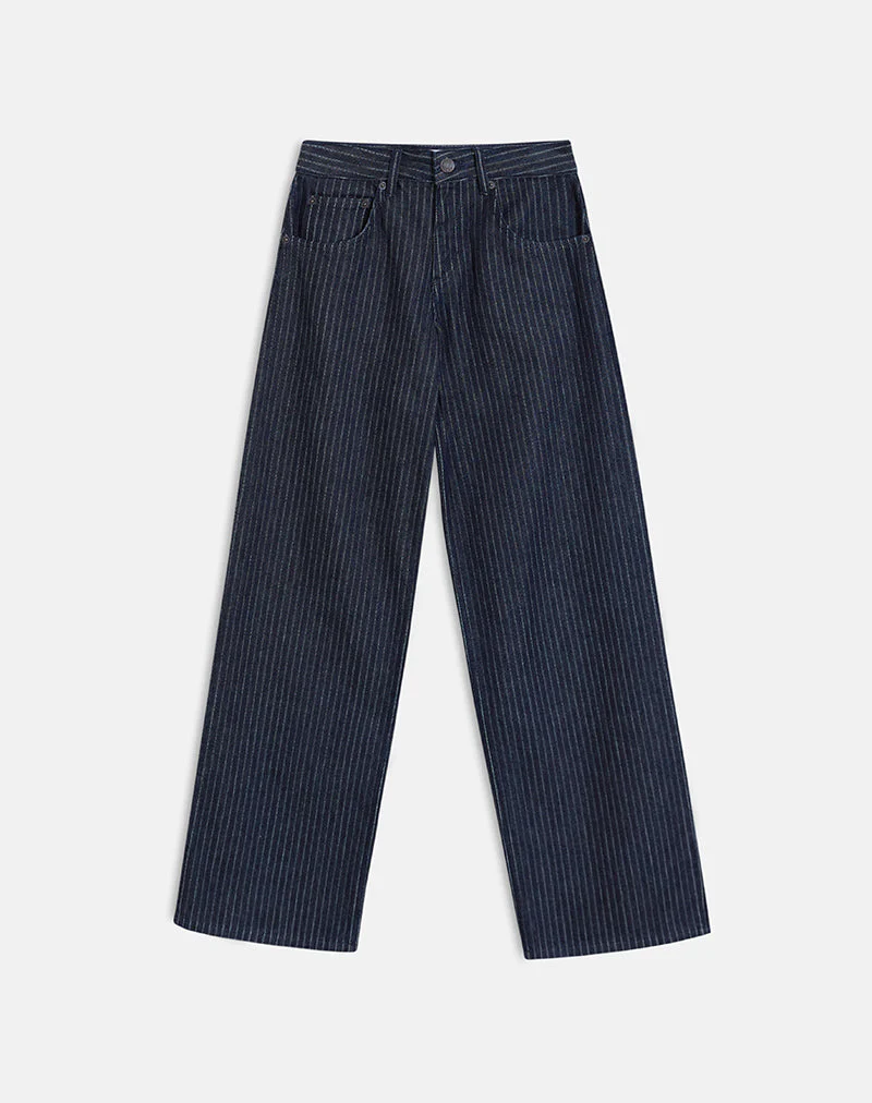 Low Rise Roomy Jeans in Stripe Indigo - Image 5