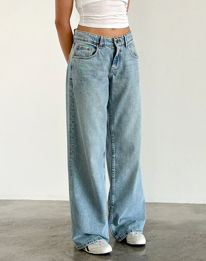 Geräumige extra weite Low Rise Jeans in Washed Blue Green