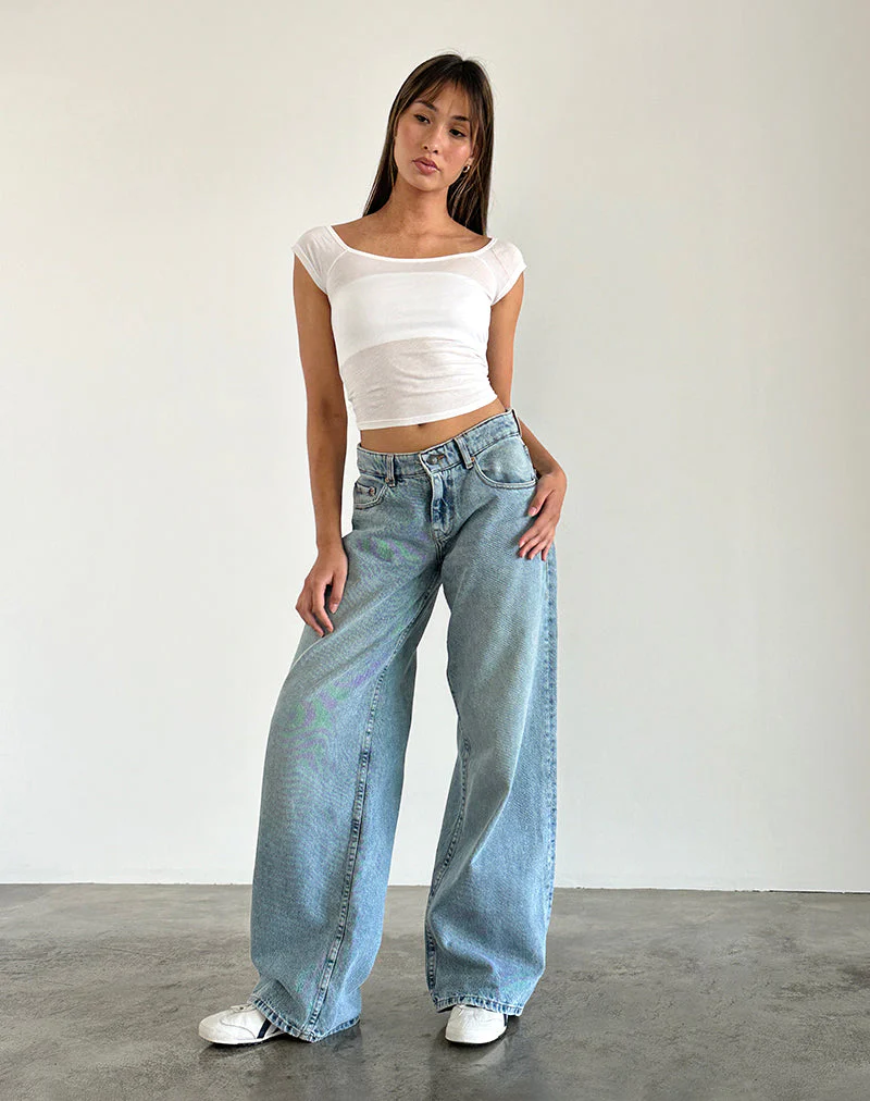 Geräumige extra weite Low Rise Jeans in Washed Blue Green - Image 2